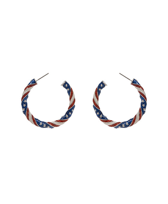 Round American Flag Enamel Hoop Earring