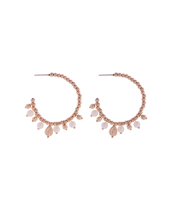 Organic Metal w/ Mini Pearl Dangled Hoop Earring