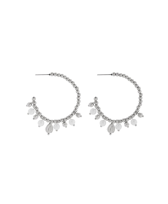 Organic Metal w/ Mini Pearl Dangled Hoop Earring