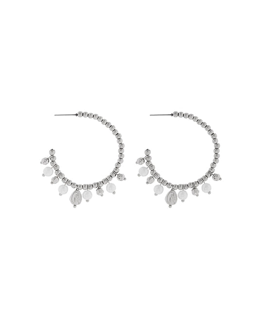 Organic Metal w/ Mini Pearl Dangled Hoop Earring