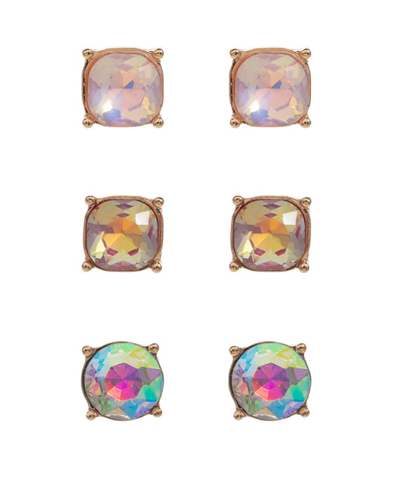 Round Shaped Glass Stone 3 Set Earring