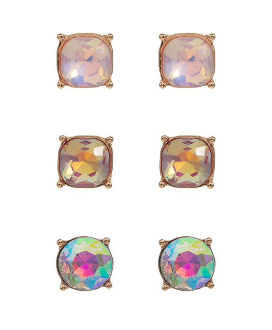 Round Shaped Glass Stone 3 Set Earring