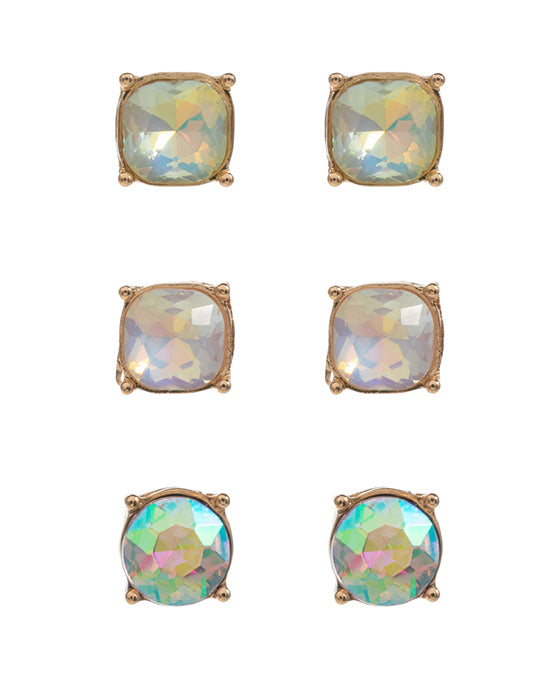 Round Shaped Glass Stone 3 Set Earring