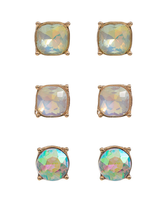 Round Shaped Glass Stone 3 Set Earring