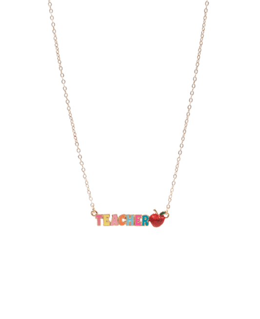 Teacher & Apple Enamel Short Necklace - 17"