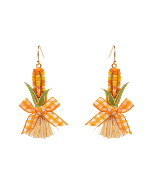 Corn Seed Bead w/ Raffia Tassel Earring