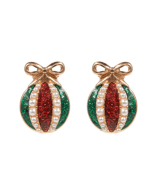 Christmas Tree Ornament Enamel w/ Pearl Earring