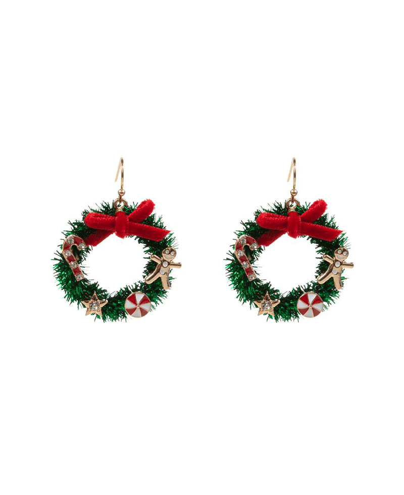 Christmas Wreath Metallic Thread Earring