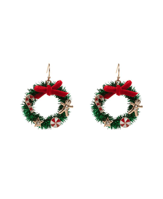 Christmas Wreath Metallic Thread Earring