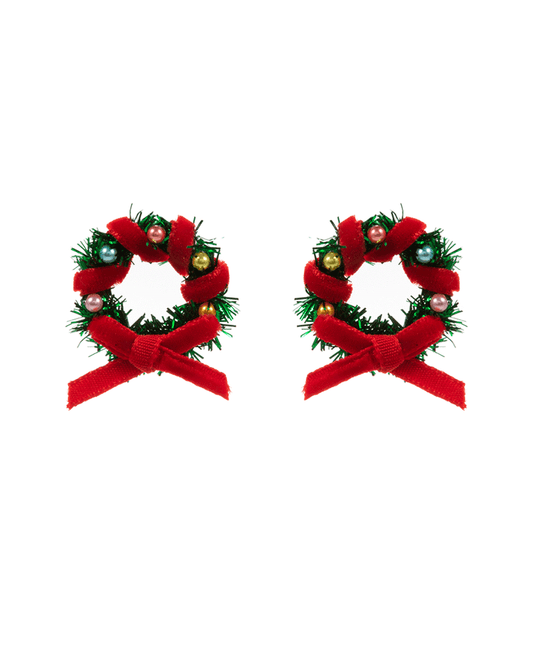 Christmas Wreath Metallic Thread Earring - 1.0"