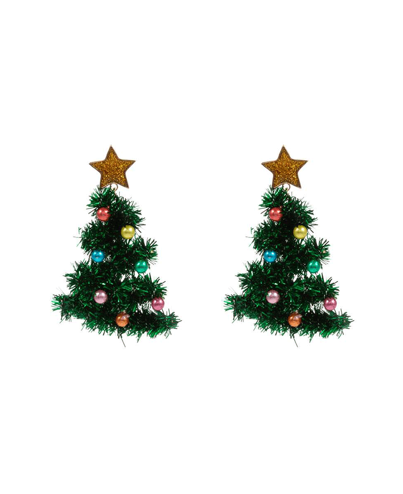 Christmas Tree Metallic Thread Earring - 2.5"