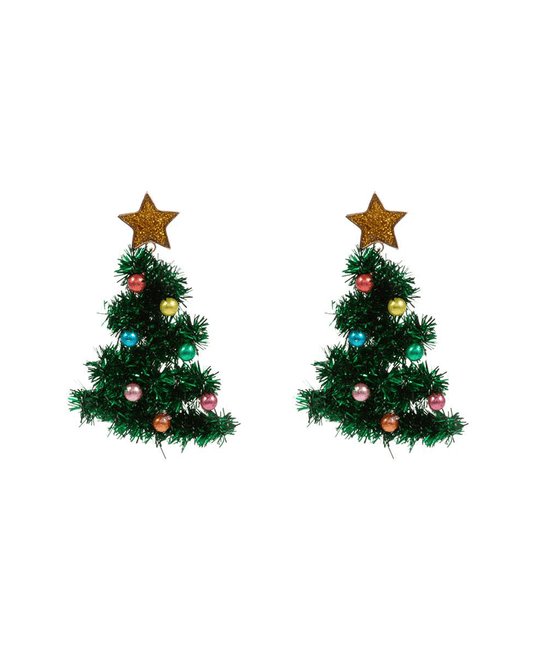 Christmas Tree Metallic Thread Earring - 2.5"