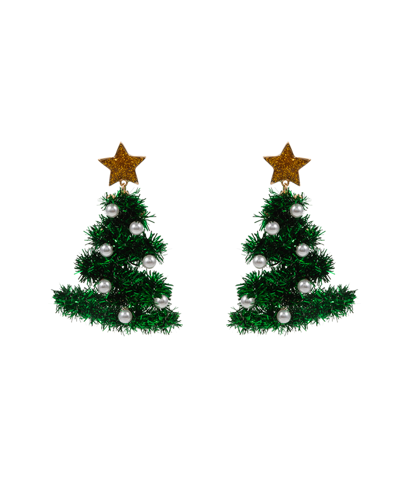 Christmas Tree Metallic Thread Earring - 2.5"