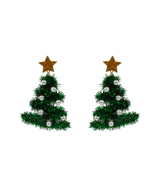 Christmas Tree Metallic Thread Earring - 2.5"
