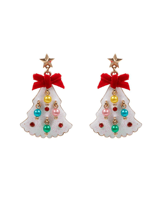 Christmas Tree Enamel w/ Pearls Earring - 1.75"