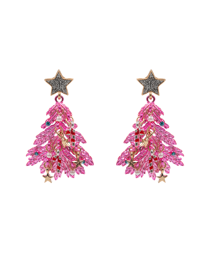 Christmas Tree Shaped Color Coated Drop Earring - 2"
