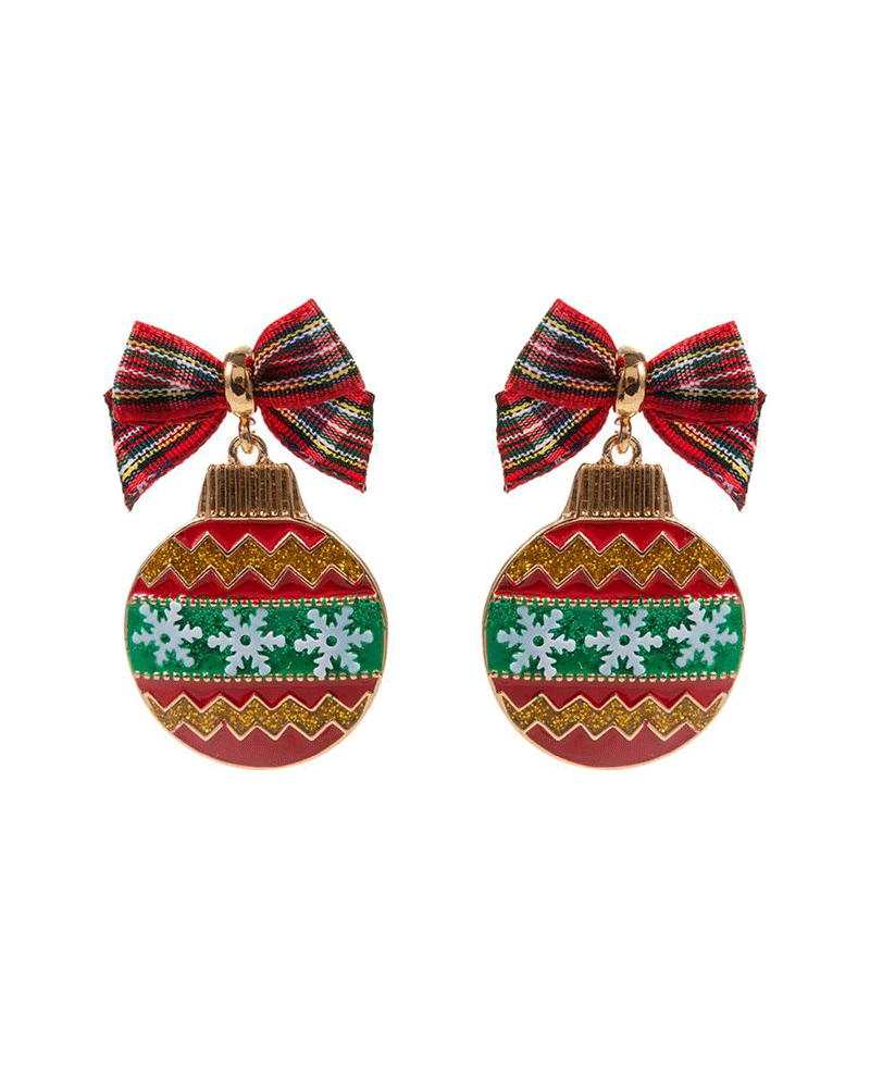 Christmas Tree Ornament Enamel w/ Ribbon Earring