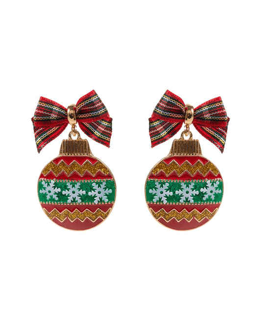 Christmas Tree Ornament Enamel w/ Ribbon Earring