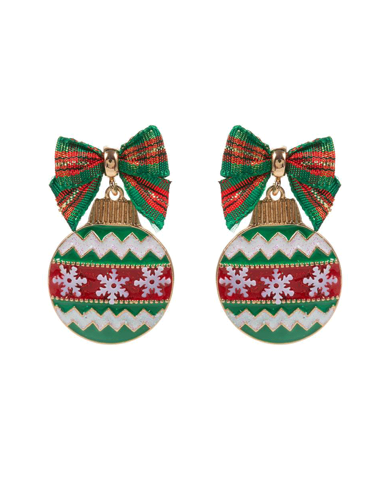 Christmas Tree Ornament Enamel w/ Ribbon Earring