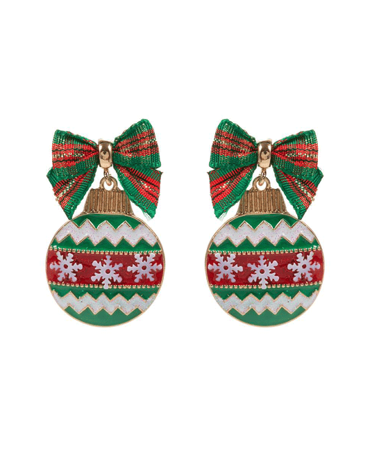 Christmas Tree Ornament Enamel w/ Ribbon Earring