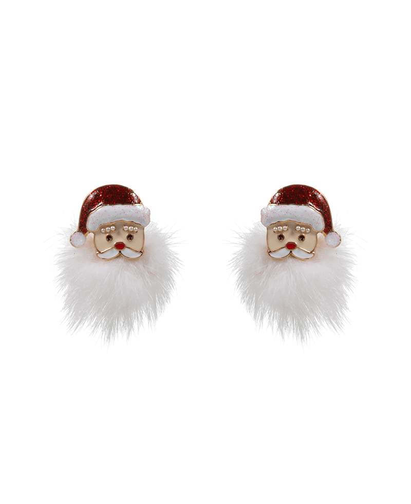 Santa Claus Enamel w/ Pur Pompom Hypo Earring - 1.5"