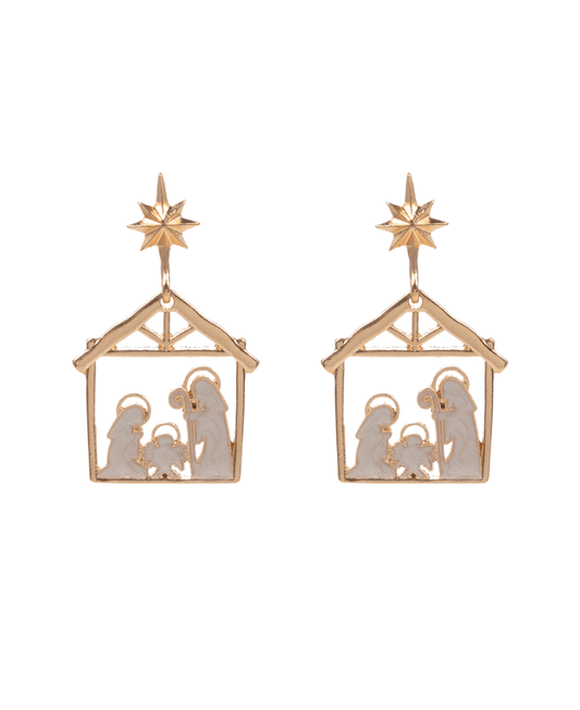 Nativity Scene Pearlized Enamel Hypo Earring - 1.75"