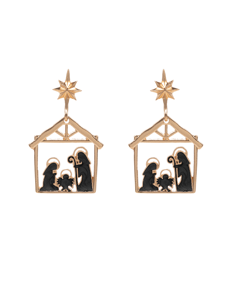 Nativity Scene Pearlized Enamel Hypo Earring - 1.75"