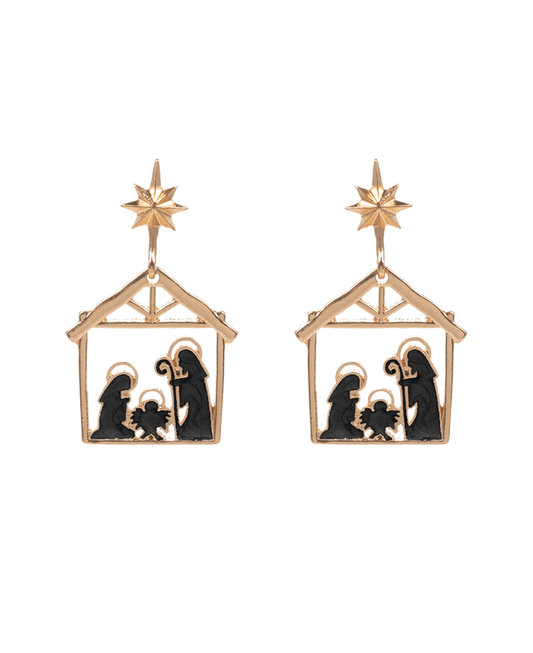 Nativity Scene Pearlized Enamel Hypo Earring - 1.75"