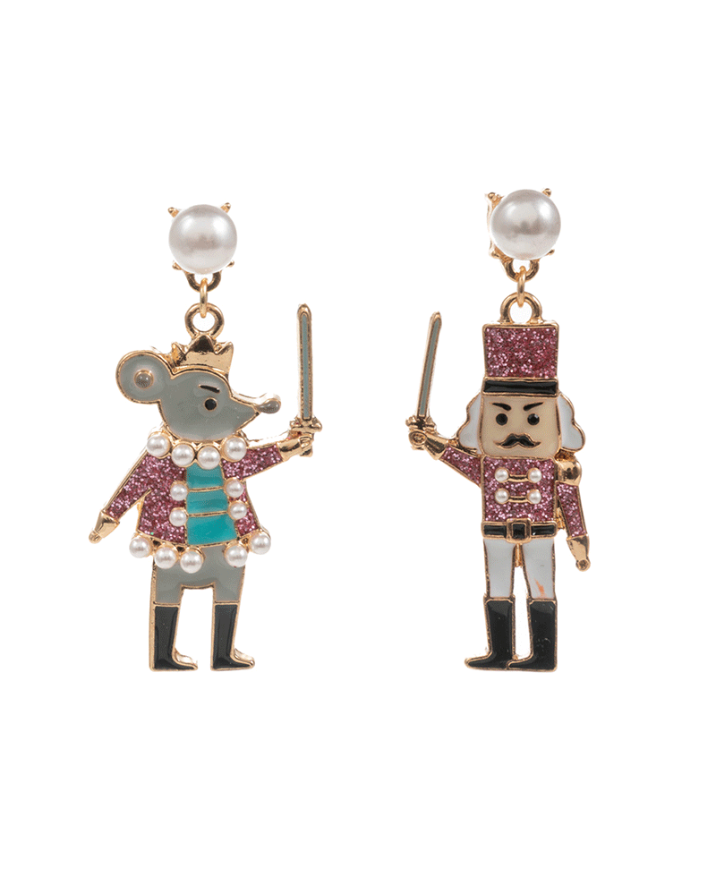 Nut Cracker & Mount King Enamel Hypo Earring - 1.75"