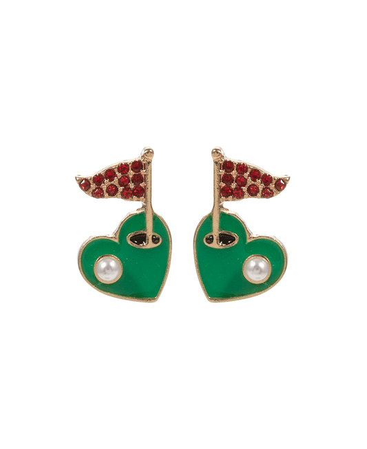 Golf Hole Enamel w/ Stone & Pearl Hypo Post Earring - 0.75"