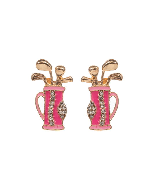 Golf Bag Enamel w/ Stone Post Earring - 0.25"