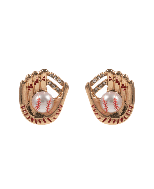 Baseball Pearl w/ Glove Hypo Post Earring - 0.75"