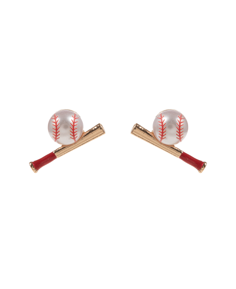Baseball Pearl w/ Bats Hypo Earring - 0.75"