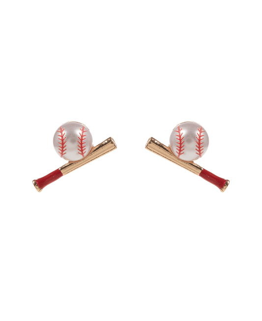Baseball Pearl w/ Bats Hypo Earring - 0.75"