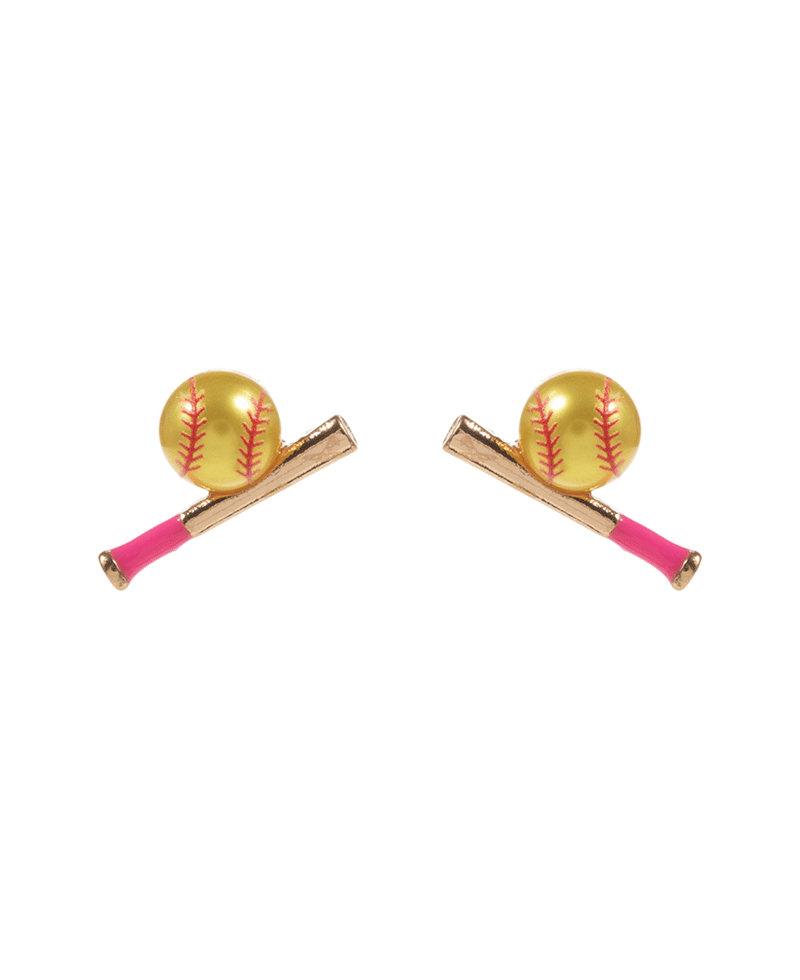 Bat w/ Ball PearlHypo Earring - 0.75"