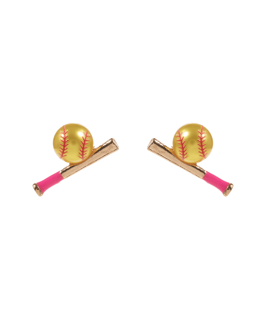 Bat w/ Ball PearlHypo Earring - 0.75"