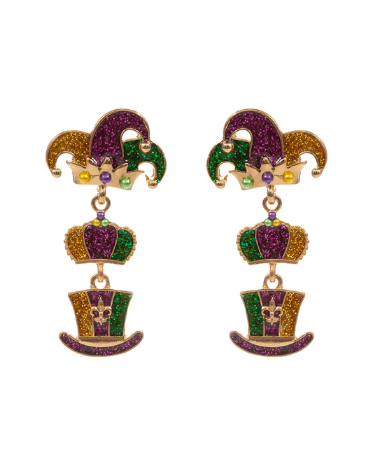 Mardi Gras Icons Enamel Hypo Drop Earring - 1.75"