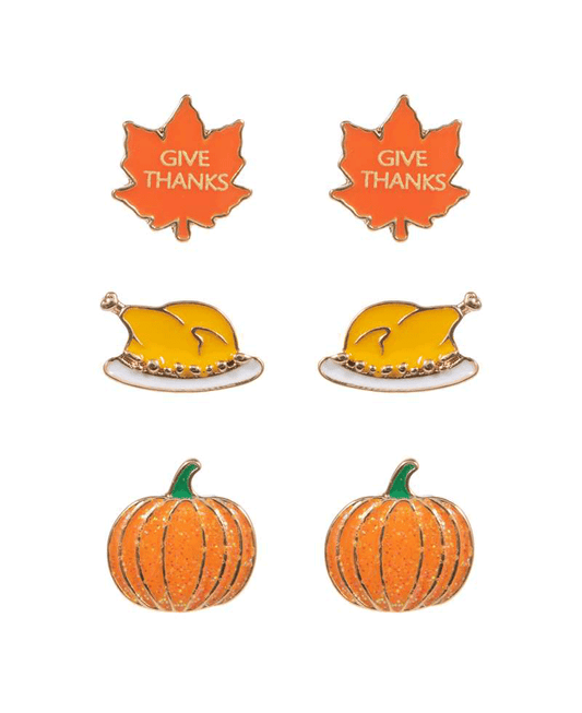 Fall Leaf Turkey Pumpkin 3 Set Post Earring