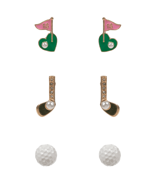 Golf Icon Enamel 3 Pair Earring - 0.75"