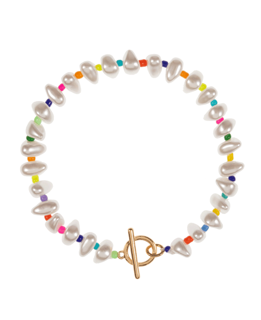 Organic Shape Pearl & Color Seed Bead Bracelet