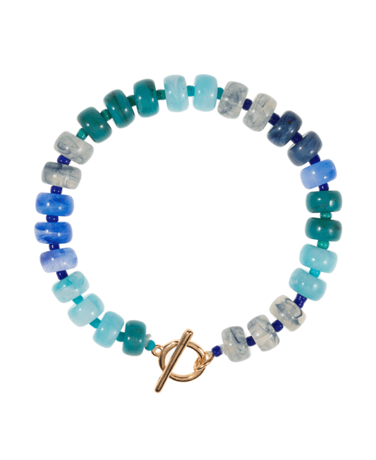 Flat Round Shaped Resin Beads Ombre Mixed Bracelet - 7.25"