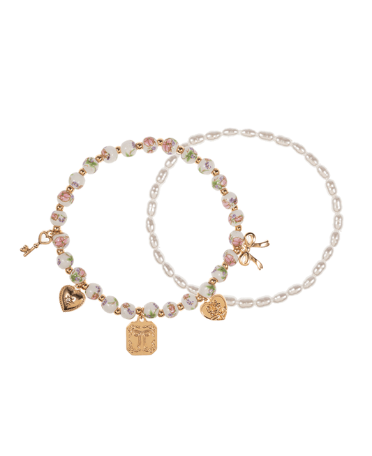Multi Charm Ceramic Beads & Pearl Bracelet