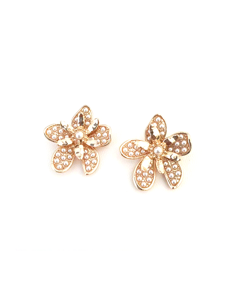 Flower Pearl Pave Post Earring - 1.0"