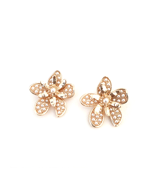 Flower Pearl Pave Post Earring - 1.0"