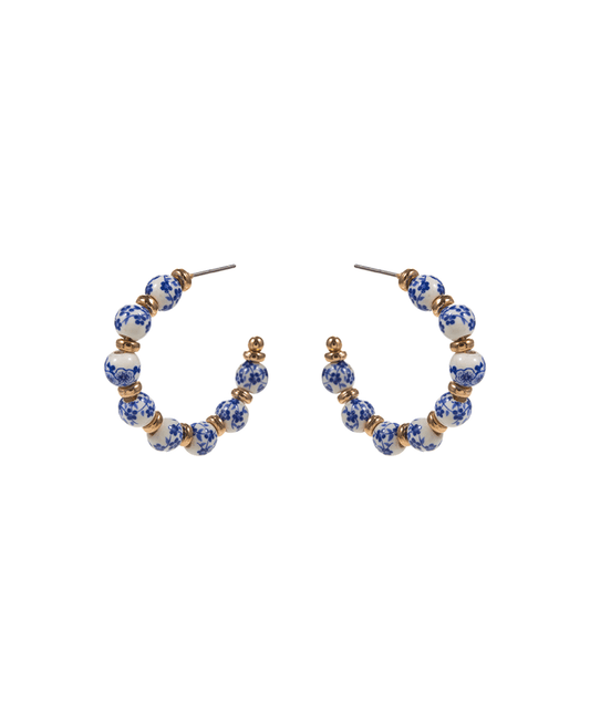 Round Ceramic Beads Hoop Earring - 1.25"