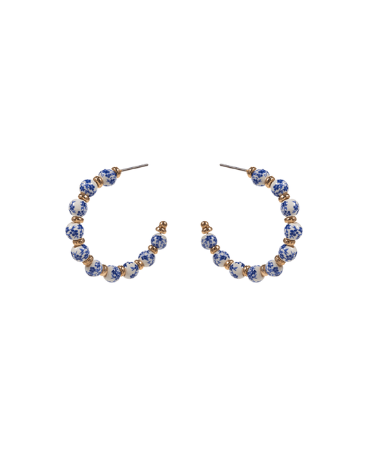 Round Ceramic Beads Hoop Earring - 1.5"