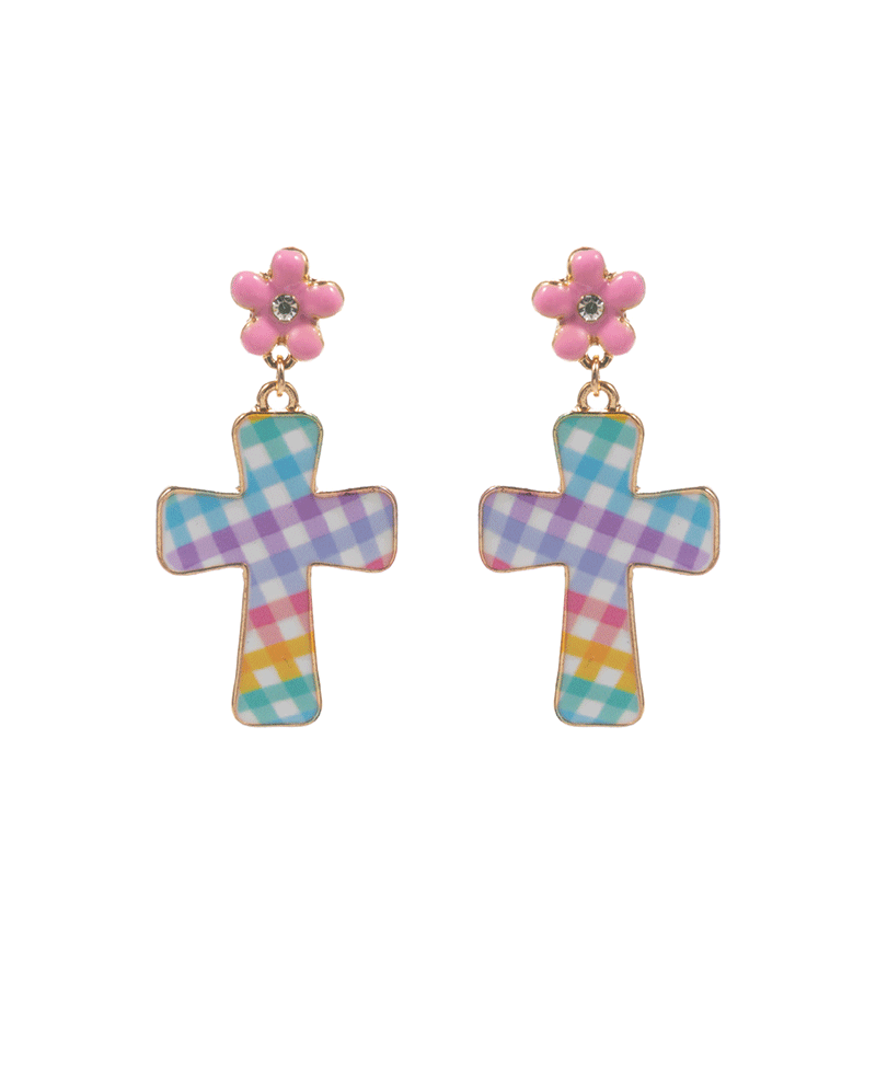 Easter Cross Enamel Hypo Post Earring - 1.5"