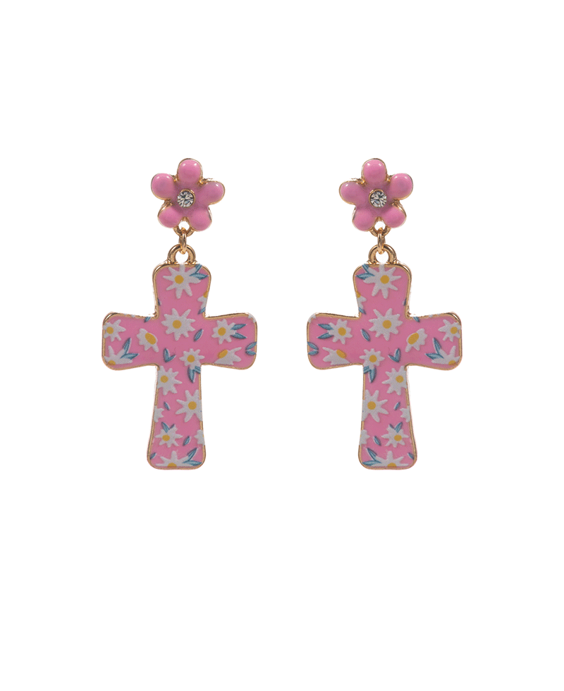 Easter Cross Enamel Hypo Post Earring - 1.5"