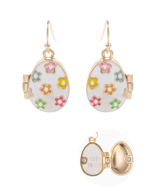 Enamel Easter Egg Locket Brass Earring - 1.0"