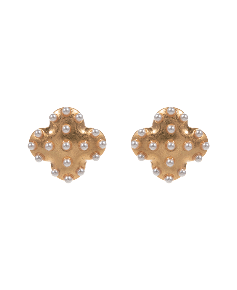 Clover Puff Metal w/ Pearl Hypo Post Earring - 0.75"